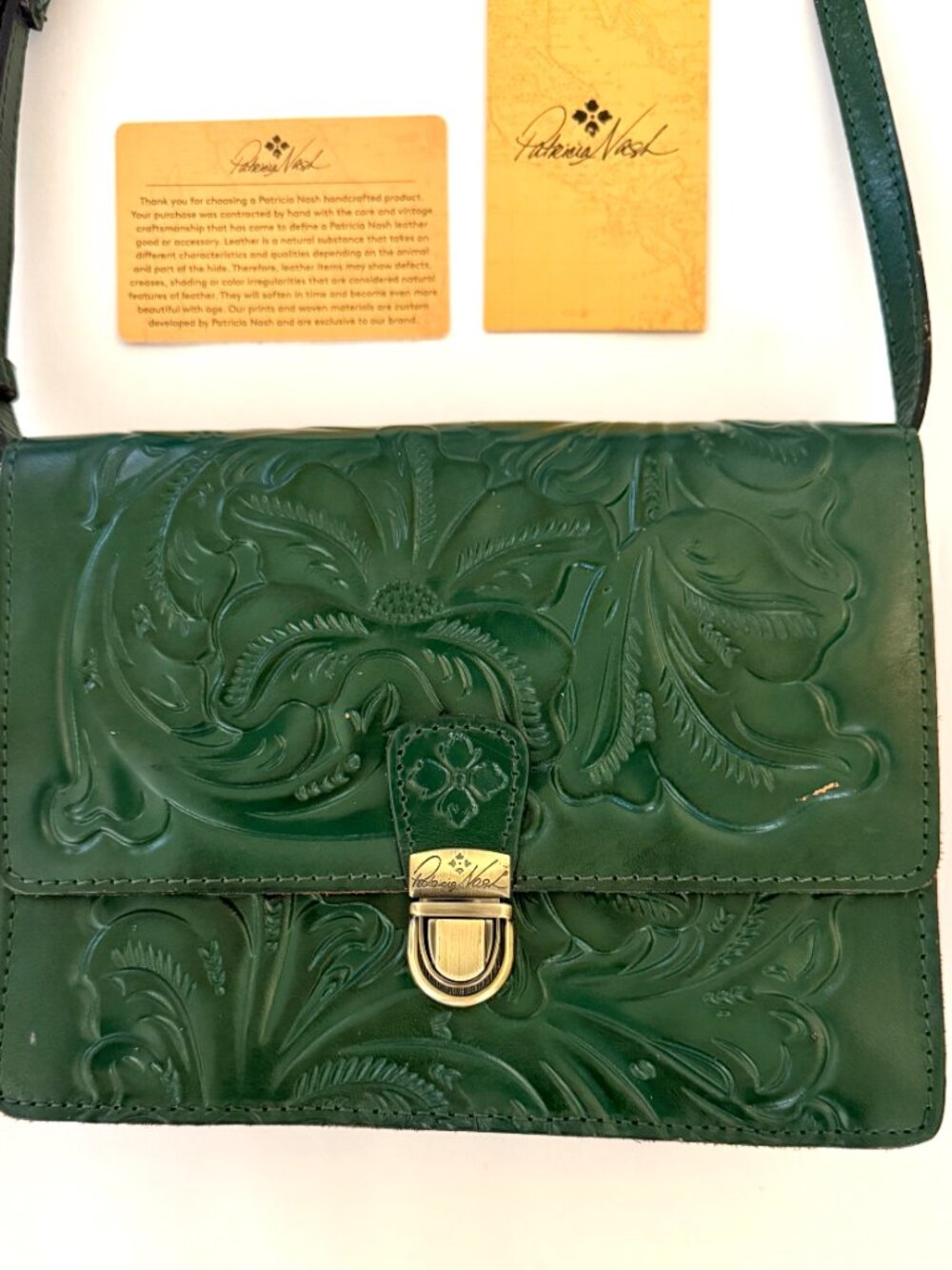 Patricia Nash green tooled leather crossbody purse - Picture 3 of 10